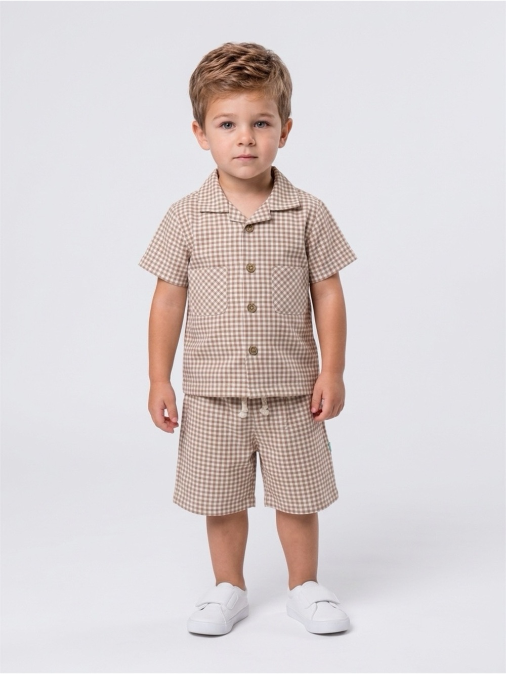 Cat & Jack Tan and White Gingham Kids Matching Set